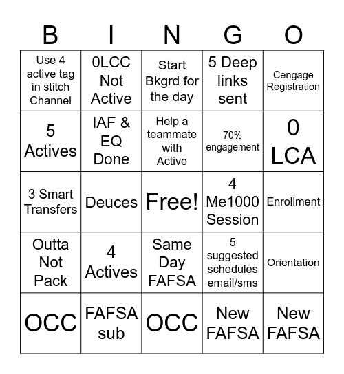 Start Day Bingo Card