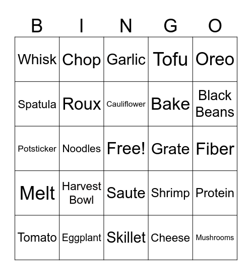 Junior Chefs Kitchen Winter Bingo Card
