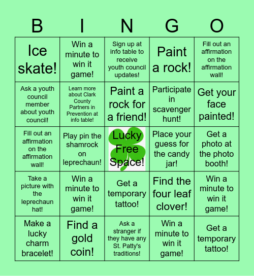 St. Patty's Day Bingo Card