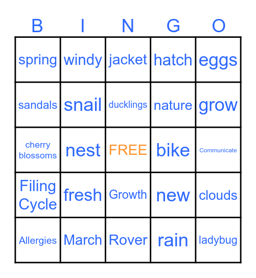 Spring-O Bingo Card