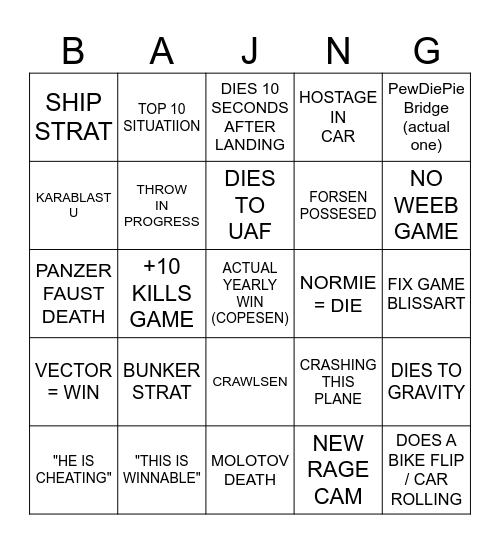 bajngo Bingo Card