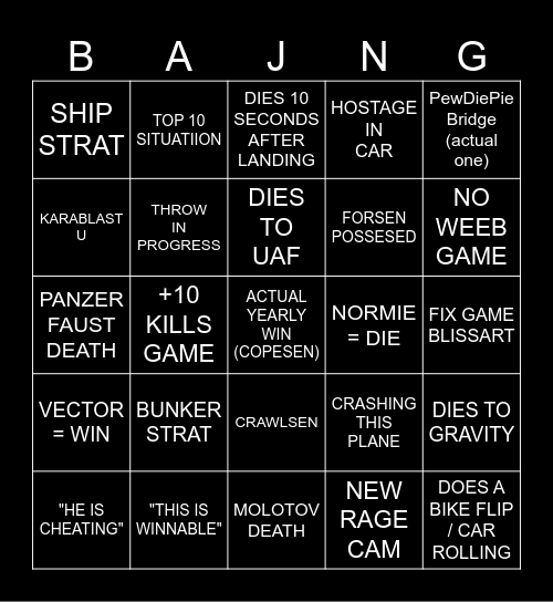bajngo cmonbruh edition Bingo Card
