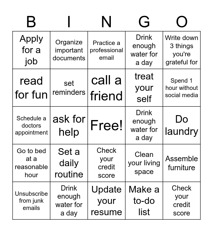 Adult Admin Bingo Card