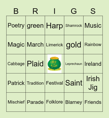 St. Patrick's Day Bingo Card