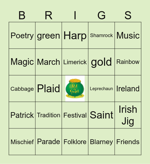 St. Patrick's Day Bingo Card