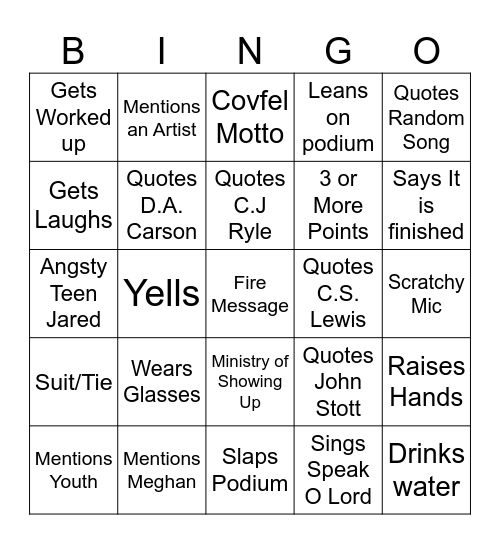 Jared Bingo Card