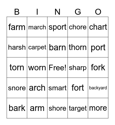 Ar, or, and ore Bingo Card
