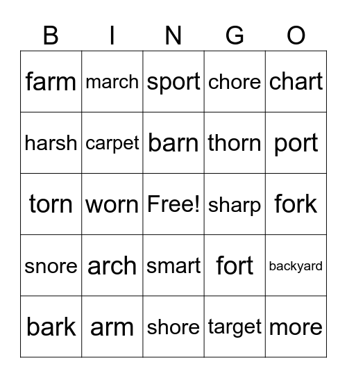 Ar, or, and ore Bingo Card