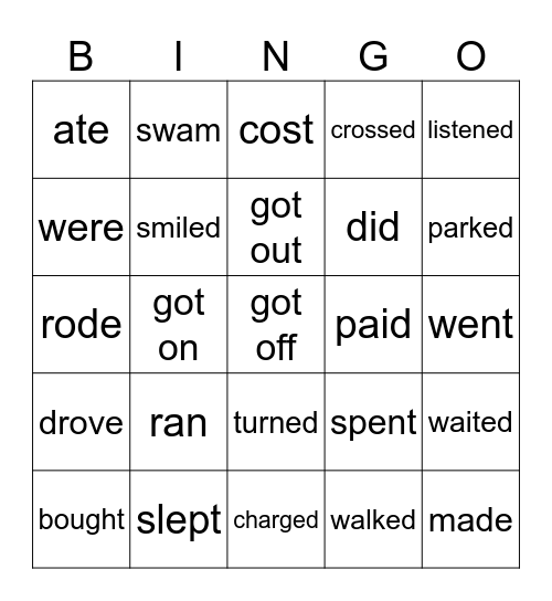 Past Tense Lesson 5 book F Bingo Card