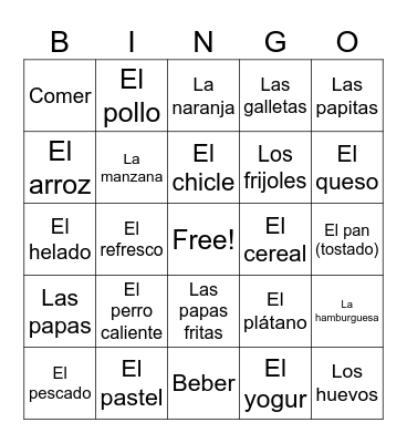 Spanish - Exploratory Unit 5 Foods/Drinks Bingo Card