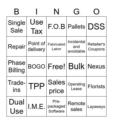 SUTLA Bingo Game #2 Bingo Card