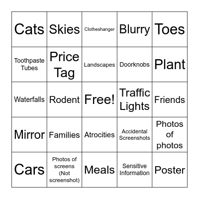 Finders Keepers - Camera Roll Bingo Card