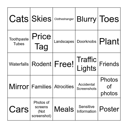 Finders Keepers - Camera Roll Bingo Card