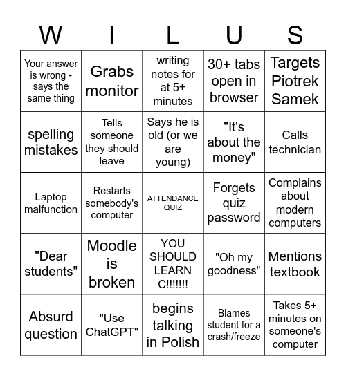 Wilusz ENG Bingo Card