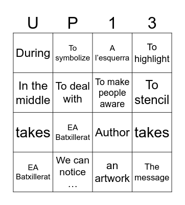 UP 1.3  Vocabulary Bingo Game Bingo Card