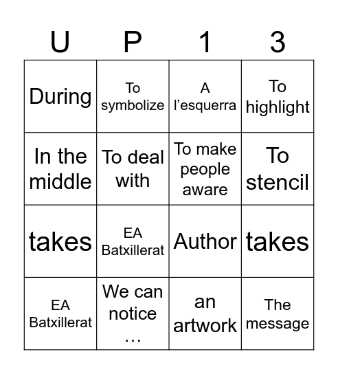 UP 1.3  Vocabulary Bingo Game Bingo Card