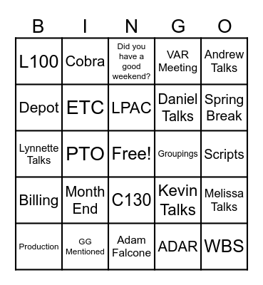 Staff 3-3-35 Bingo Card