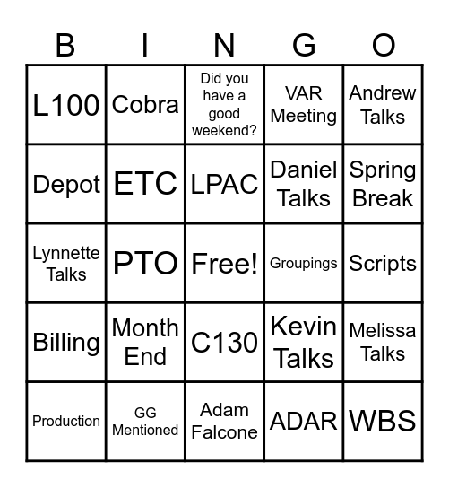 Staff 3-3-35 Bingo Card