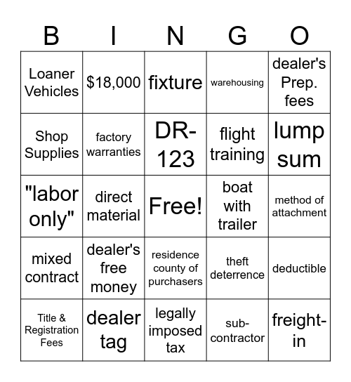 SUTLA Bingo Game #3 Bingo Card