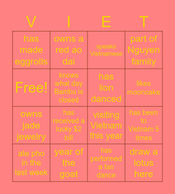 VSA Bingo Card