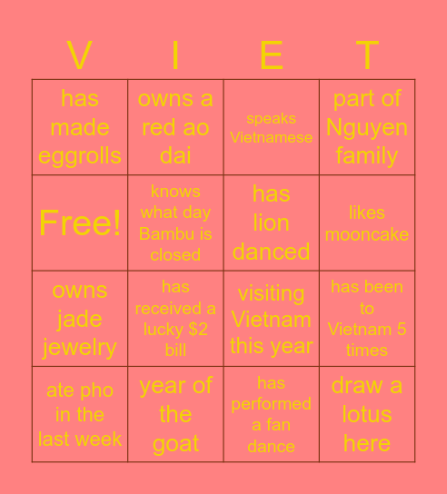 VSA Bingo Card