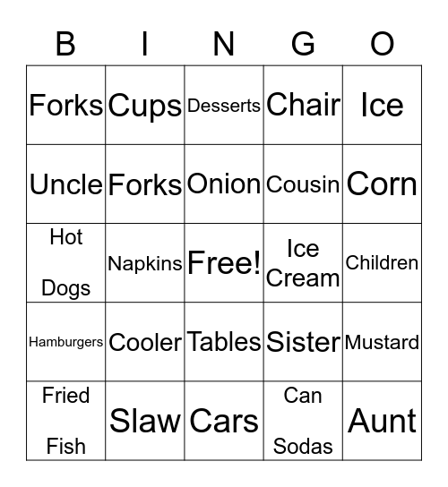 Williams    Family   Reunion Bingo Card