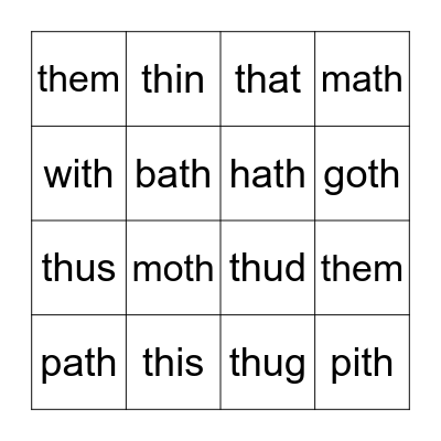Sounds of TH Bingo Card