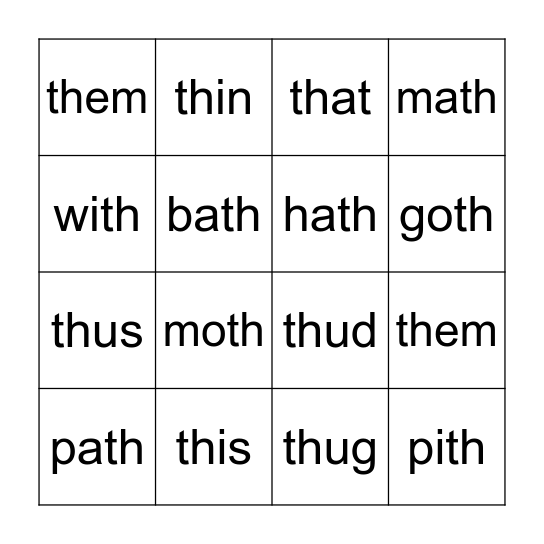 Sounds of TH Bingo Card