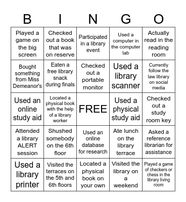 LAW LIBRARY BINGO Card