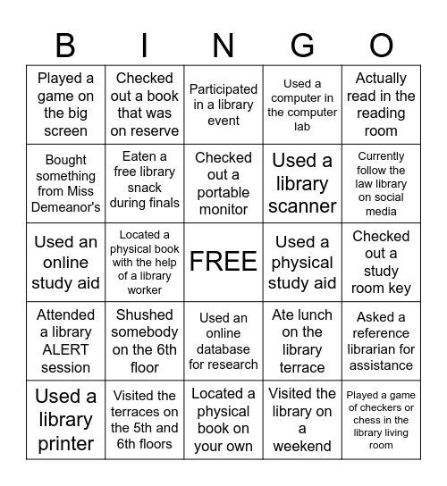 LAW LIBRARY BINGO Card