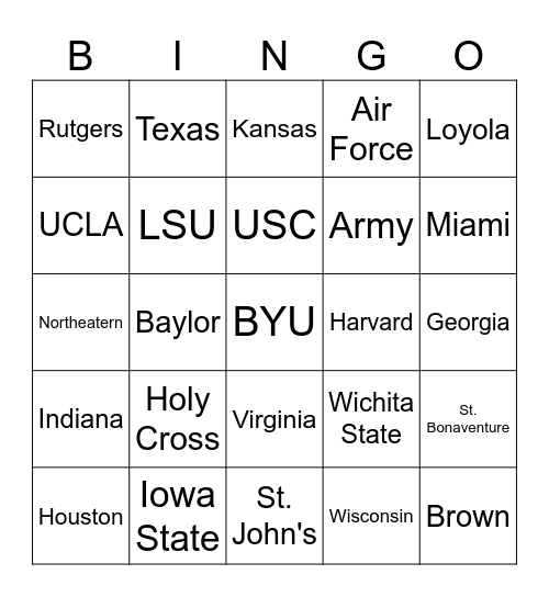 March Madness Bingo Card