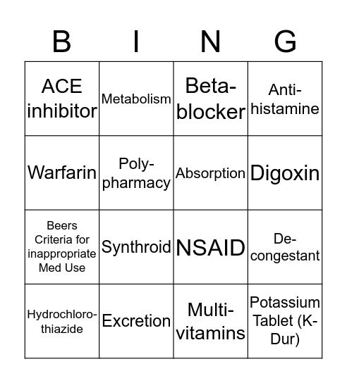 Polypharmacy BING Bingo Card