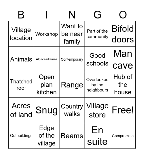 Escape to the Country Bingo Card