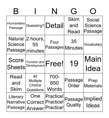 ACT Bingo Card
