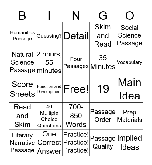 ACT Bingo Card