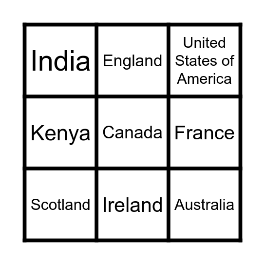 Around the World Bingo Card