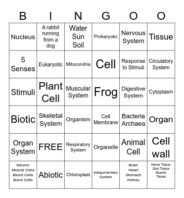 Life Science Unit Bingo Card
