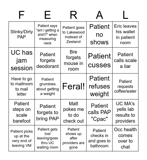 Feral Bingo Card