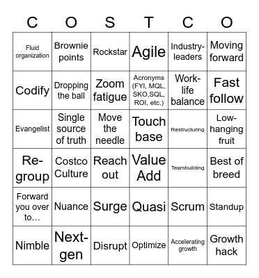 Conference Call Bingo Card
