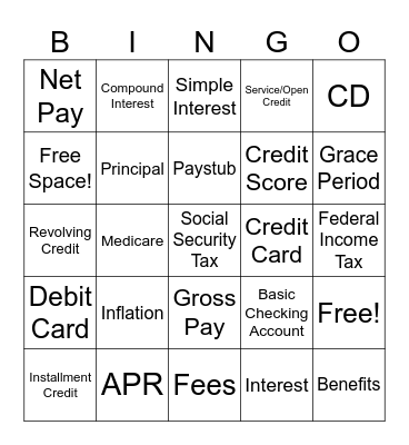 Financial Lit Bingo Card