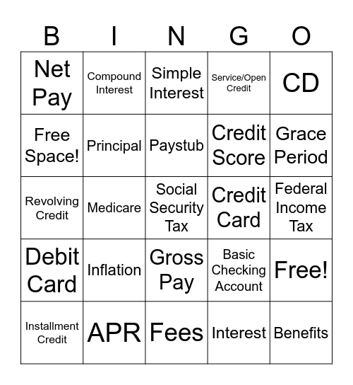 Financial Lit Bingo Card