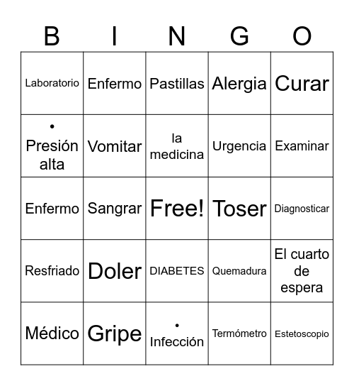 En el Hospital Bingo Card