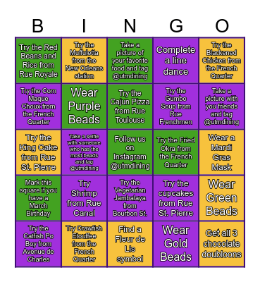 Mardi Gras Bingo Card