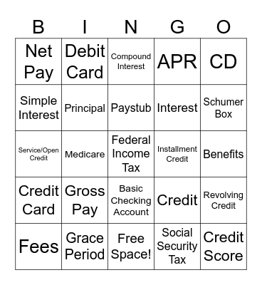 Financial Lit Bingo Card