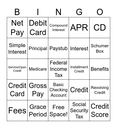 Financial Lit Bingo Card