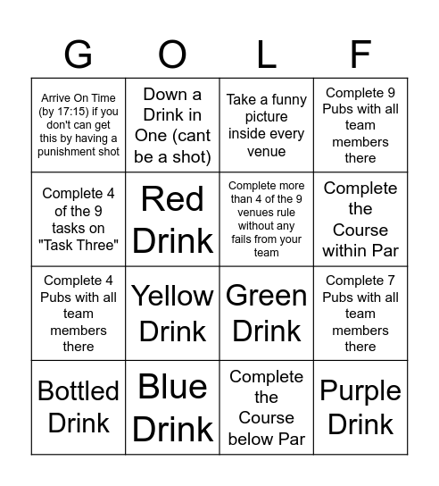 Pub Golf March 2025 Bingo Card