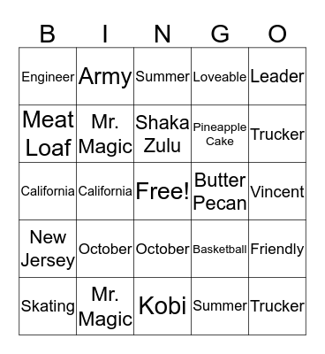 Birthday Boy Bingo Card