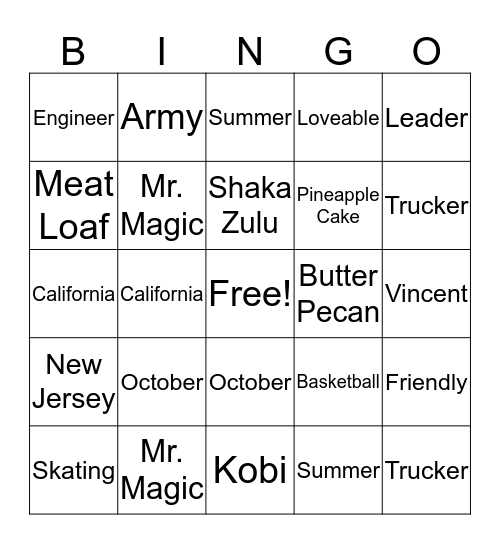 Birthday Boy Bingo Card