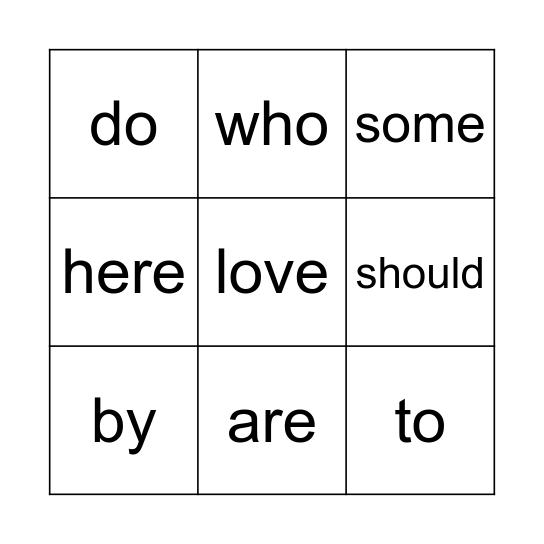 Bingo Heart Words List 2 Bingo Card
