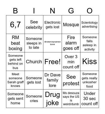 LA trip Bingo Card